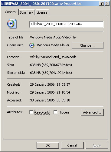 Properties of downloaded Kill Bill Vol 2 file