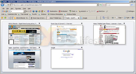 Internet Explorer 7 Quick Tabs active