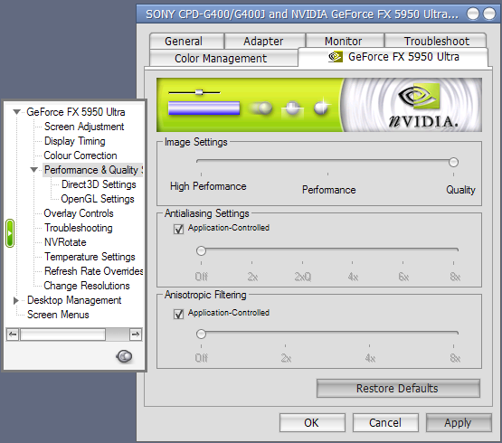 NVIDIA driver settings