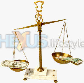 Scales with money in pans