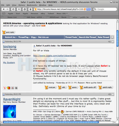 Apple Safari beta 3 discussion in HEXUS.binaries