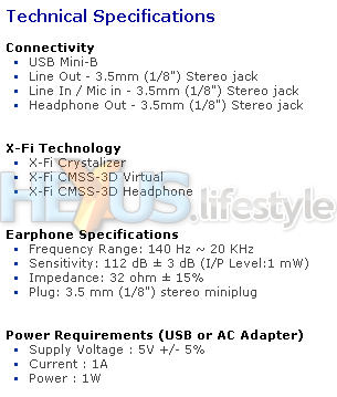 Creative Xmod tech specs