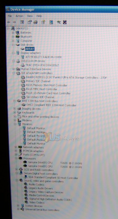 Dell XPS M2010 Device Manager screen