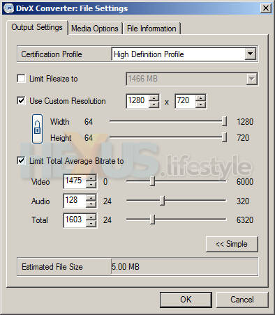 Tweaking manual settings in DivX Convert