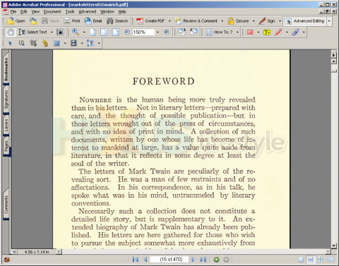 Click for larger image Mark Twain's Letters - Foreword in Adobe Acrobat - 125 per cent