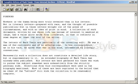 Click for larger image Mark Twain's Letters - Foreword in plain text saved from within Adobe Acrobat