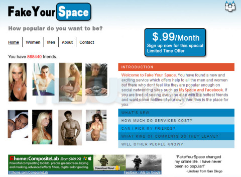 Fake Your Space home page