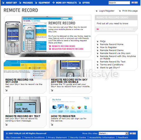 Sky Remote Record home page