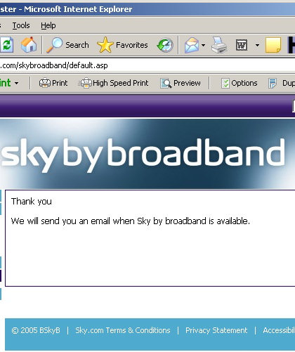 Signed up to Sky by broadband and awaiting email