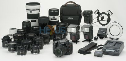 Sony DSLR-A100 with lenses and accessories