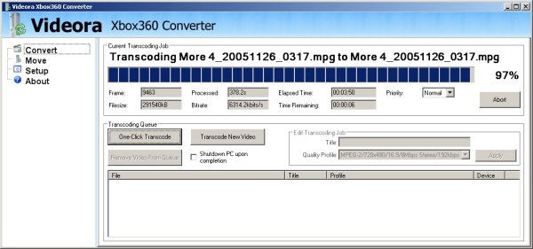 Videora Xbox360 Converter carrying out encoding