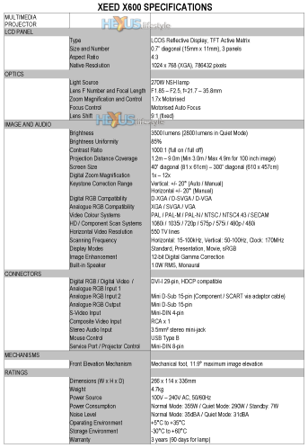 X600 specs