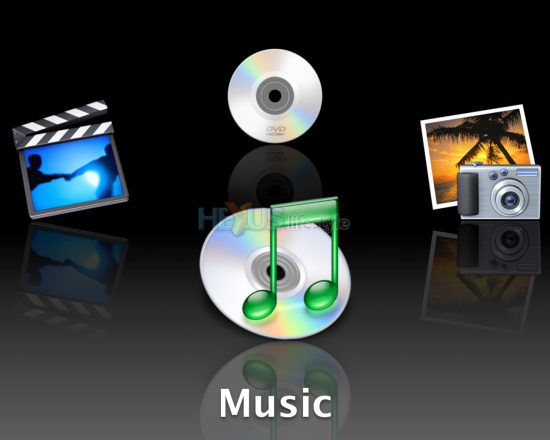 Mac OS X Front Row showing Music option