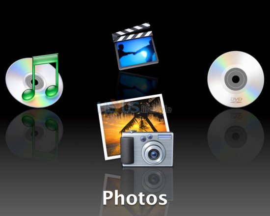 Mac OS X Front Row showing Photos option