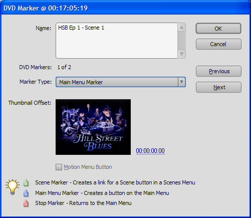 Adobe Premiere Elements 2.0 Main Menu Marker option
