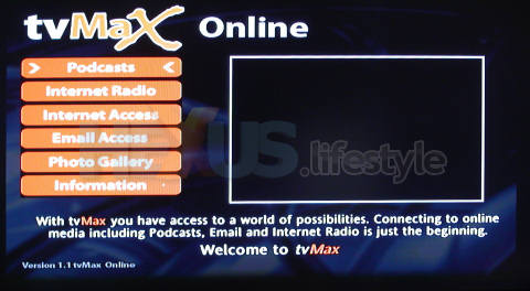 tvMax opening screen