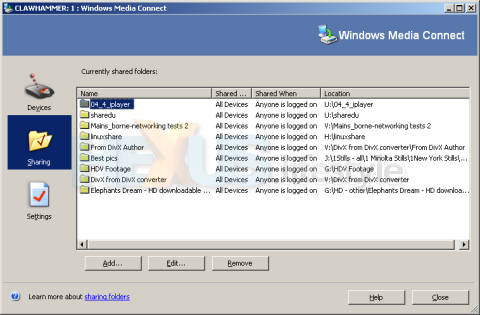 Windows Media Connect - currently shared folders