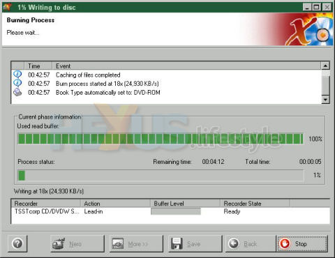 Nero Express - shows book type of DVD+R data disc set to DVD-ROM