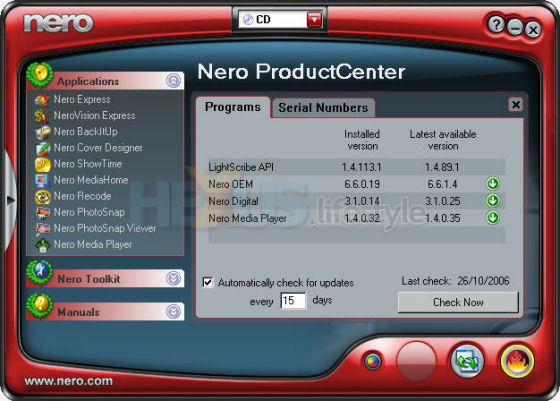 Nero StartSmart front-end - Latest available updaters for the Nero suite - well, in theory