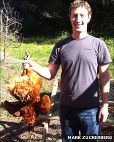 Leaked home photo of Mark Zuckerberg and a chicken.