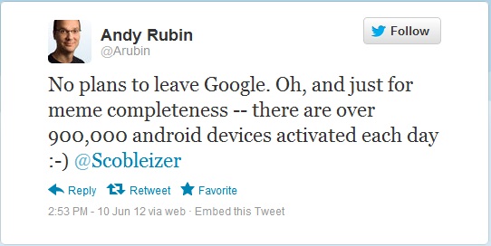 Google Andy Rubin 900,000 twit