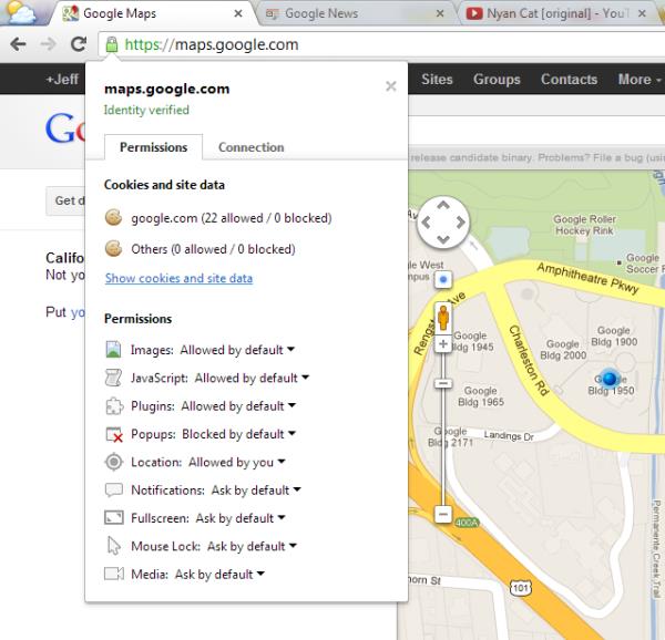 Google Chrome 23 Site Permissions