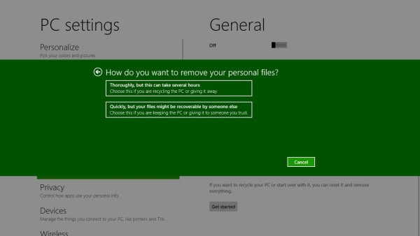 Microsoft Windows 8 Data Erase