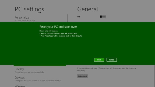 Microsoft Windows 8 Reset