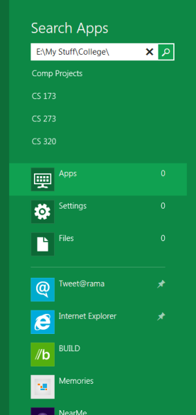 Windows 8 Typing a Path in Start