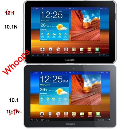 Samsung Galaxy Tab 10.1 / N comparison