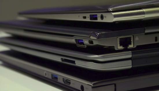 a stack of ultrabooks